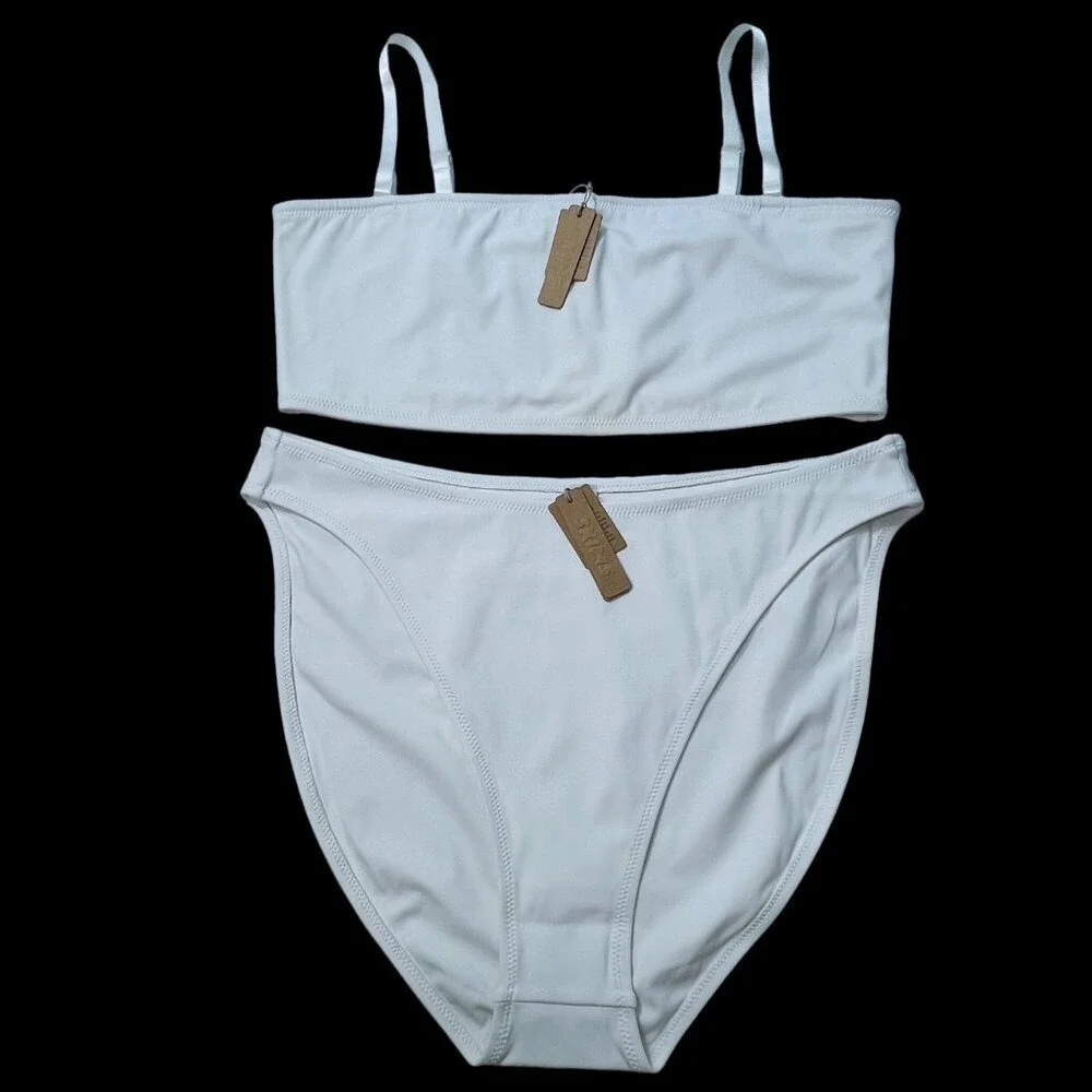 SKIMS Shaping Swim Bandeau +‎ Dipped Bikini Bottom Set Marble 2X
